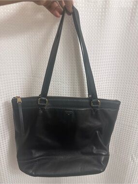 Fossil Black Leather Double-Handle Tote